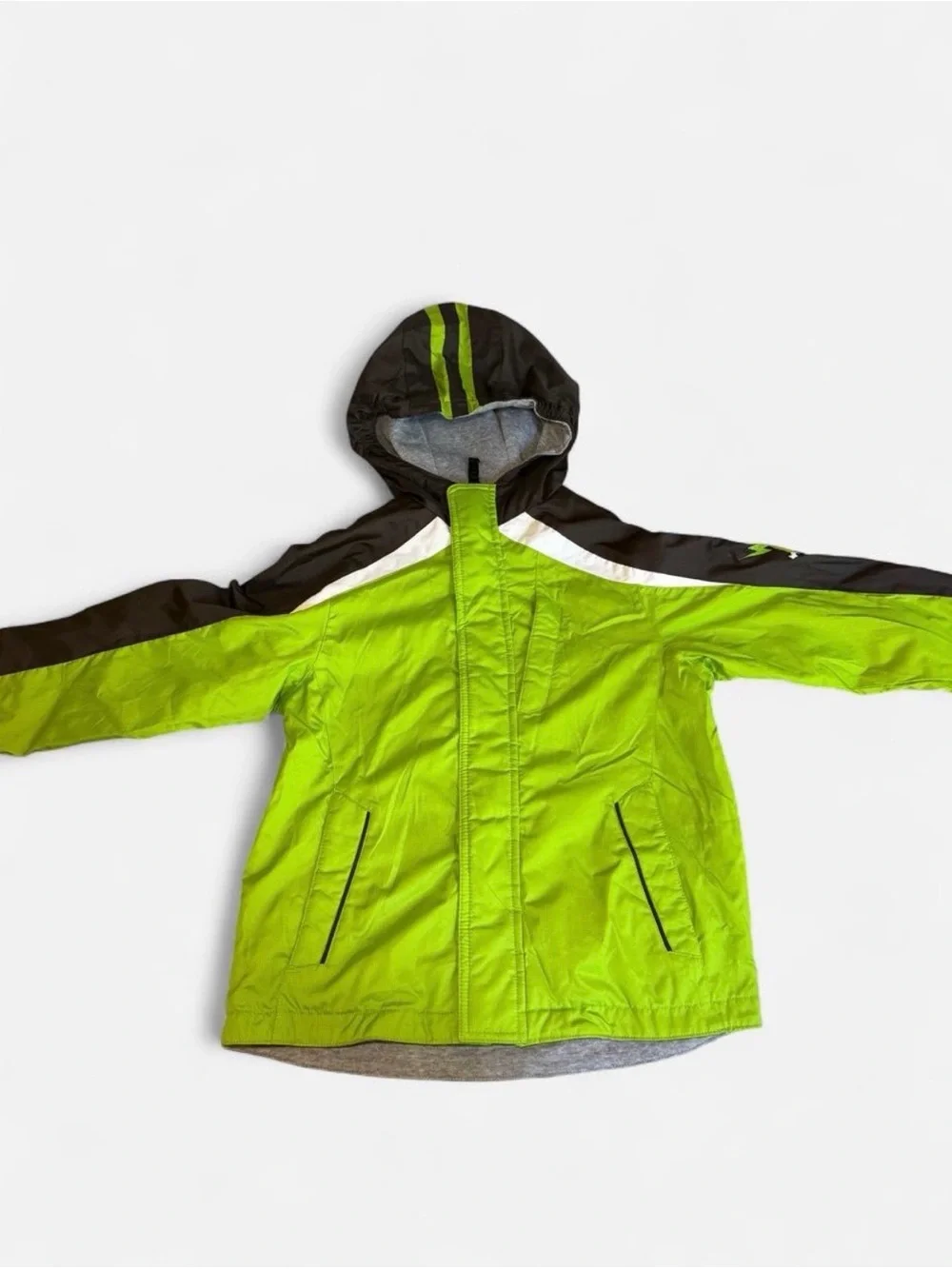 Vintage Y2K ZeroXposur Ski Jacket Boys L 7 Neon Green Faux Fur Hood Skater⁠